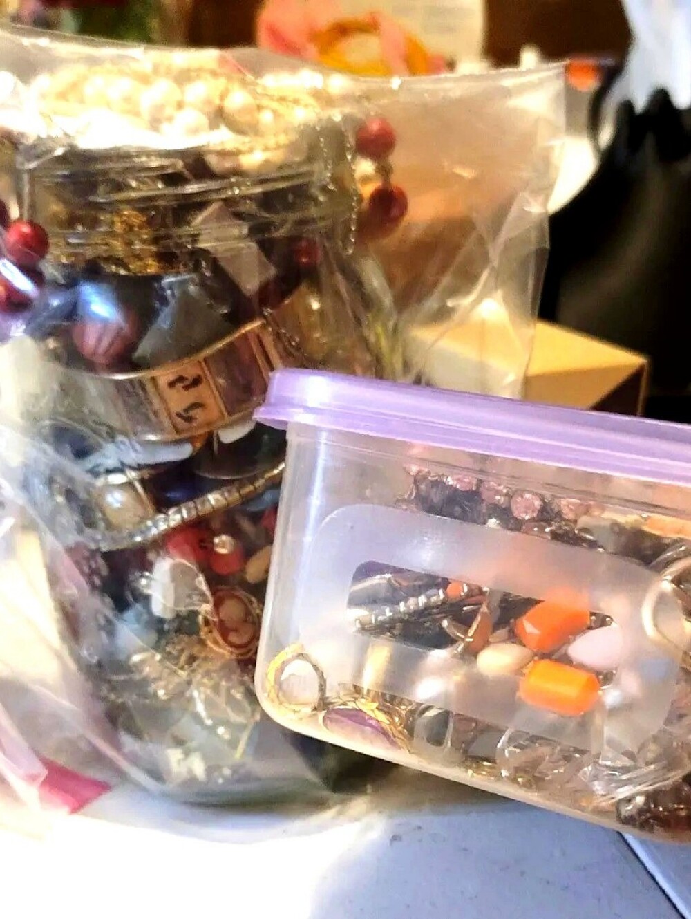 4LB Mystery Jewelry Jar Lot - Huge Overflowing Mason Jar + Big Tub Craft Bundle